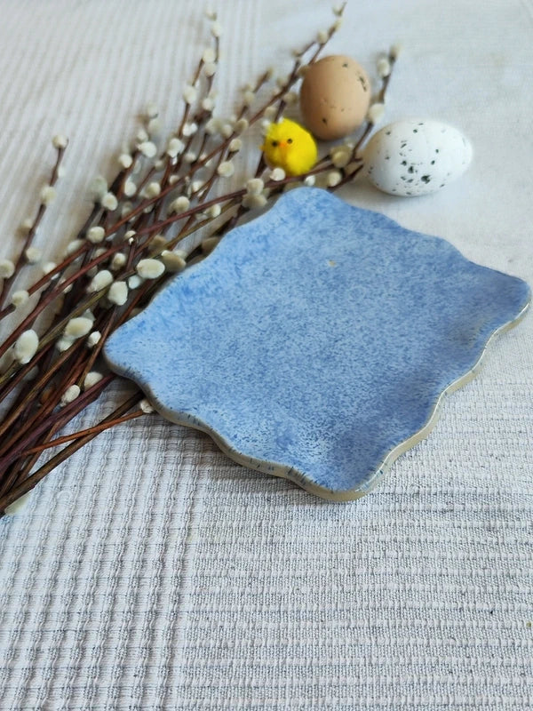 Ceramiczny wiosenny niebieski talerzyk i podstawka na kadzidełko rękodzieło - Alike Pottery Studio