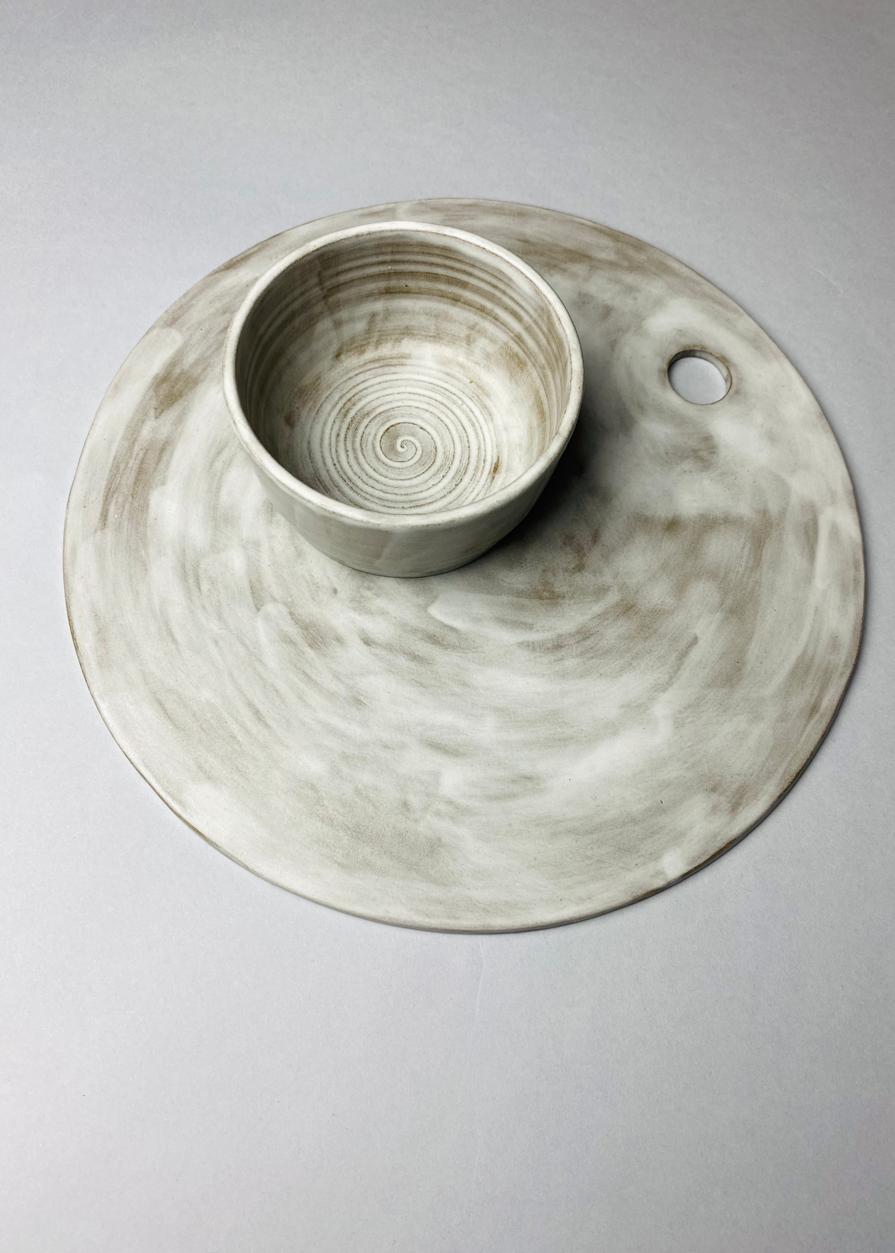 Deska ceramiczna szarobiała zestaw z miseczką