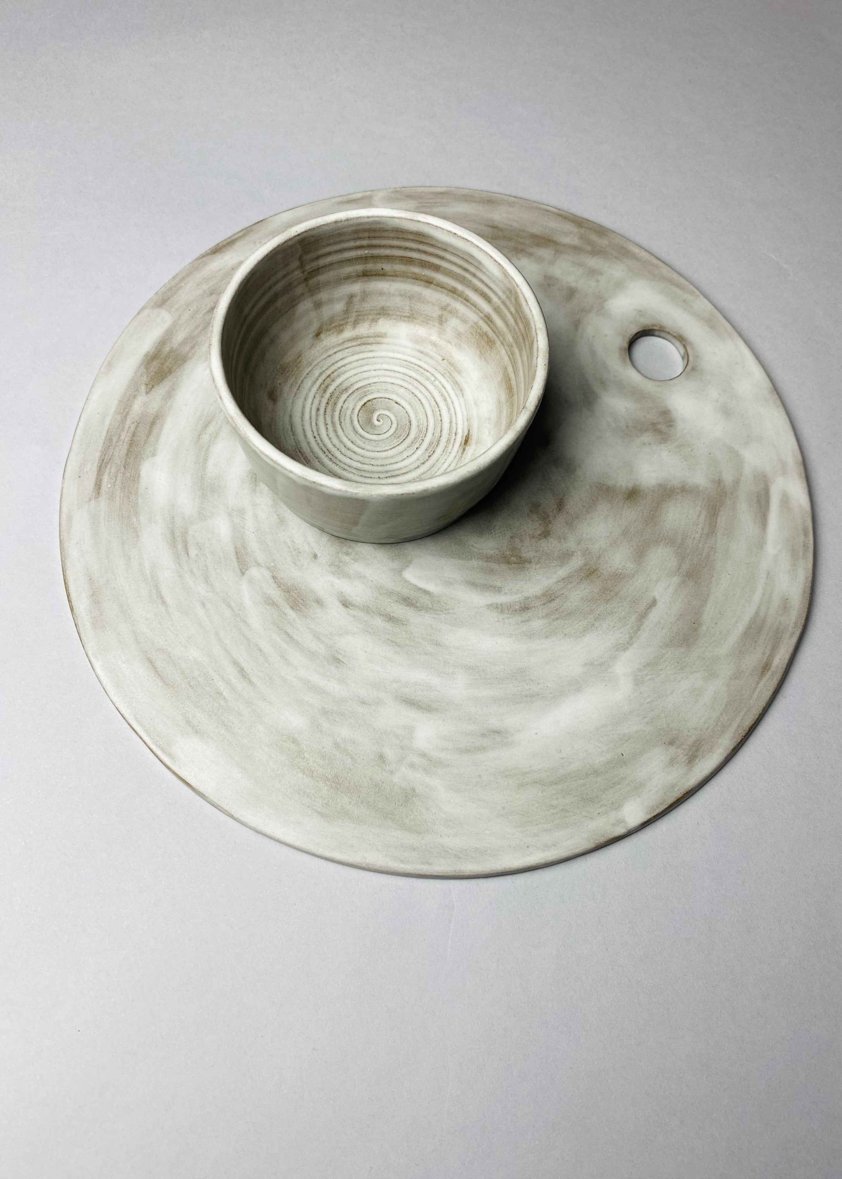 Deska ceramiczna szarobiała zestaw z miseczką