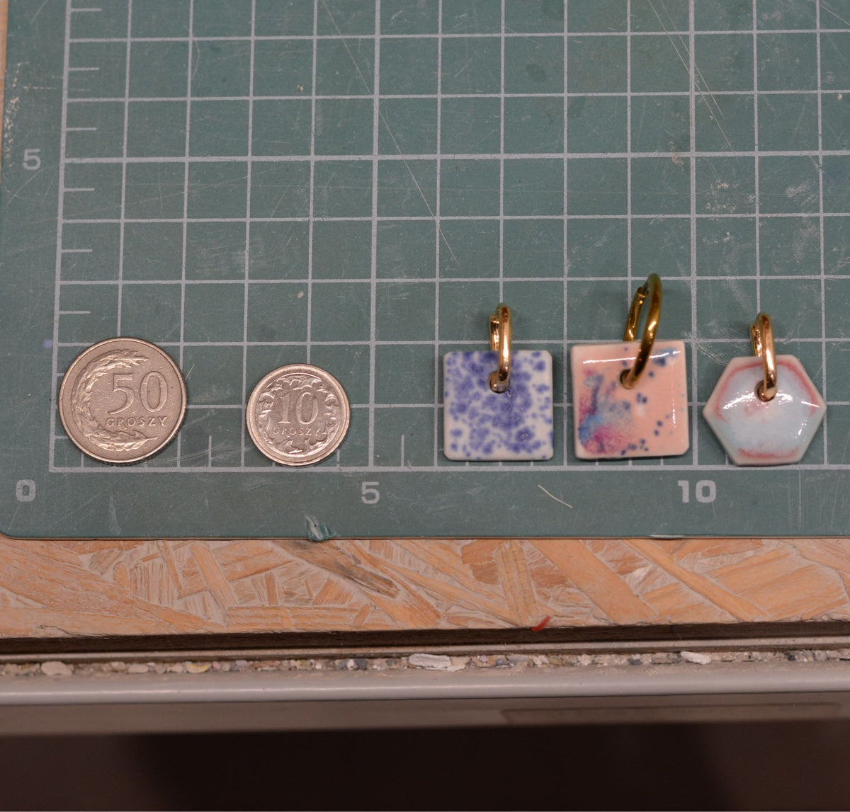 Porcelanowe kolczyki błękit z różem #5