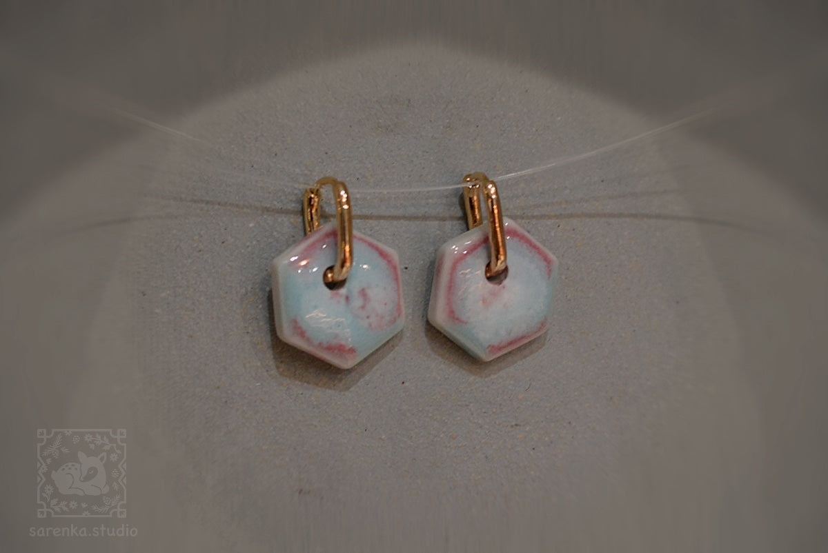 Porcelanowe kolczyki błękit z różem #5