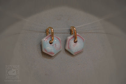 Porcelanowe kolczyki błękit z różem #5