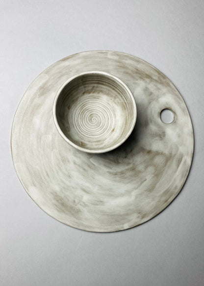 Deska ceramiczna szarobiała zestaw z miseczką