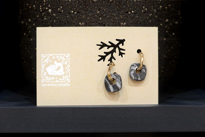 Kolczyki z czarnej i białej porcelany w technice nerikomi #3