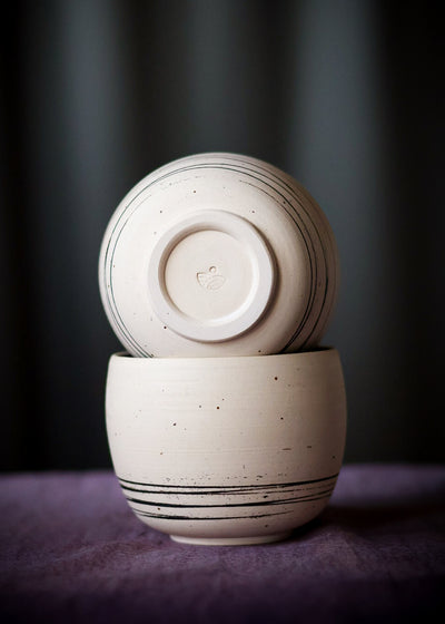 Czarki Edo (200-300 ml) Białe z paskami - Alike Pottery Studio