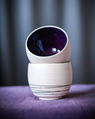 Czarki Edo (200-300 ml) Białe z paskami - Alike Pottery Studio