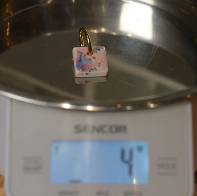 Kolczyki porcelanowe, mini kafelki. Pastelowo różowe tło oraz błękity i fiolety #4 - Alike Pottery Studio