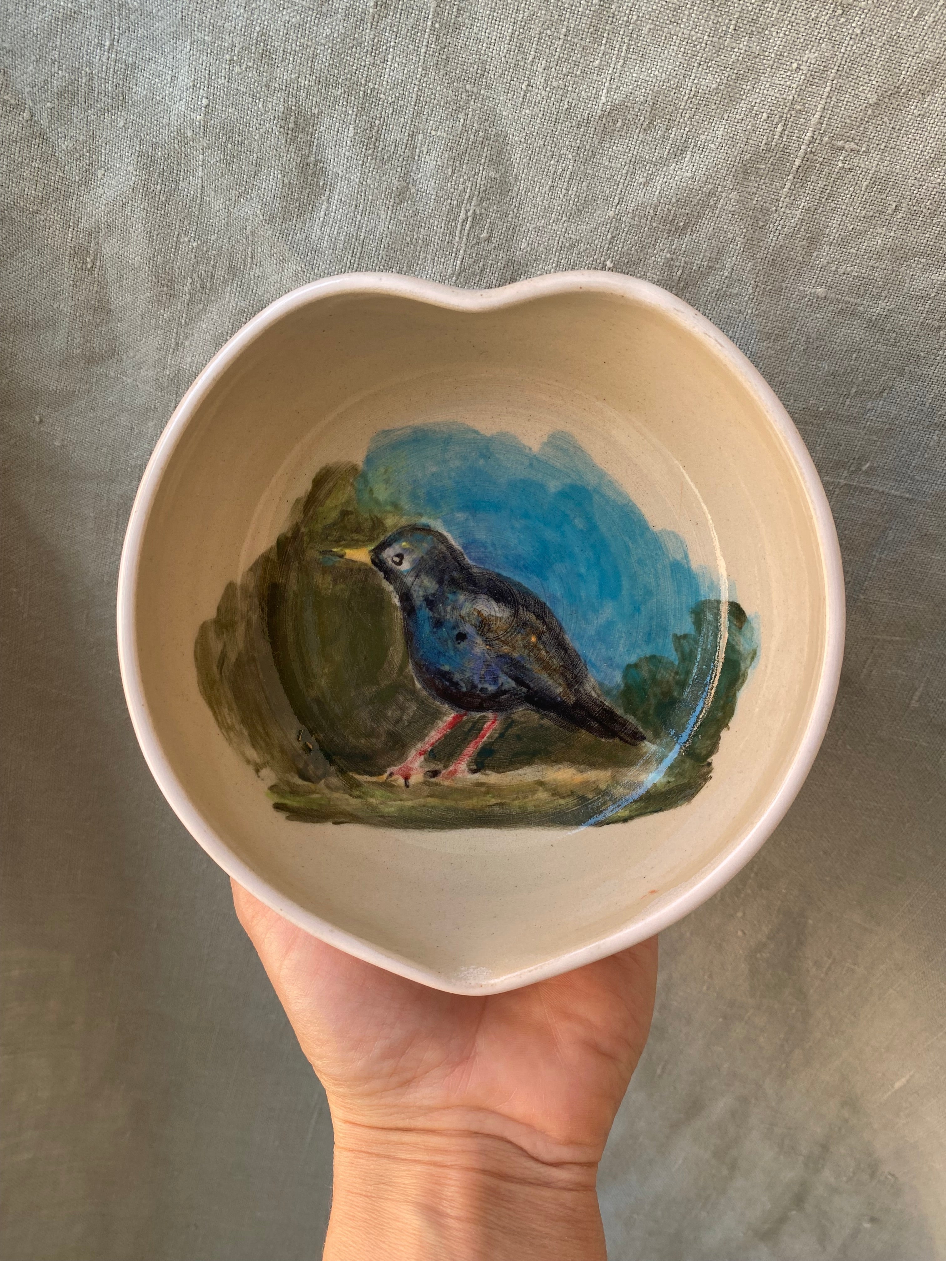 Miseczka serce z kamionki z ptaszkiem - Alike Pottery Studio